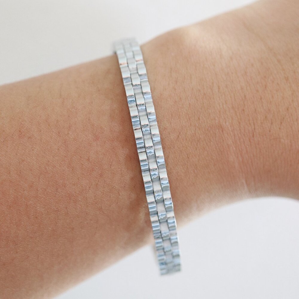 17cm Watch Band Style Design Bangle Bracelet Silver Plated Stainless Steel